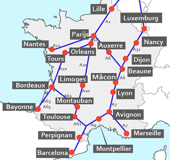 snelwegenkaart Frankrijk