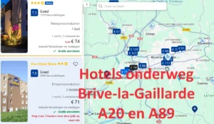 Klik voor alle snelweghotels onderweg langs de A20/E9, A89/E70 in de buurt van Brive-la-Gaillarde, in het Franse departement Corrèze, op Google Maps kaart