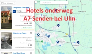Alle snelweghotels onderweg langs de A7 in de buurt van de Senden bei Ulm, Beieren, op de Google Maps hotelkaart