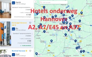 Overzicht met alle hotels onderweg Hannover langs de snelwegen A2, A7/E45 en A37