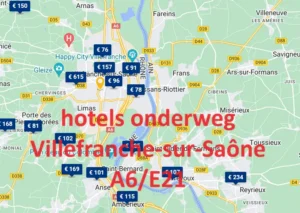 Overzicht met alle hotels onderweg Villefranche-sur-Saône of overnachtingshotels Villefranche-sur-Saône langs de snelweg A6/E21