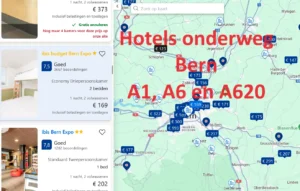 Klik voor alle snelweghotels onderweg Bern langs de snelwegen A1, A6 en A620 in de buurt van de Zwitserse hoofdstad Bern, op Google Maps kaart