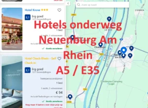 Alle snelweghotels onderweg langs de A5 / E35 in de buurt van Neuenburg Am Rhein, aan de Frans-Duitse grens, op Google Maps kaart