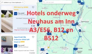 Klik voor alle snelweghotels onderweg langs de A3/E56, B12 en B512 in de buurt van Neuhaus am Inn, in de Duitse deelstaat Beieren, op Google Maps kaart