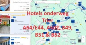 Klik voor alle snelweghotels onderweg langs de A64/E44, A602, B49, B51 en B52 in de buurt van Trier, op Google Maps kaart