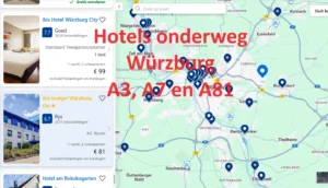 Klik voor alle snelweghotels onderweg langs de A3, A7 en A81 in de buurt van Würzburg, op Google Maps kaart