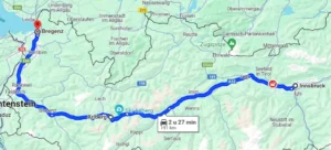 Kaart Oostenrijk: Weg bij Sankt Anton am Arlberg, tussen Innsbruck en Bregenz afgesloten