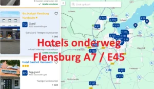 Klik voor alle hotels onderweg Flensburg snelweg A7/E45, tegen de grens met Denemarken, op Google Maps hotelkaart