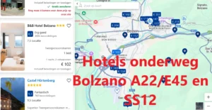 Alle snelweghotels onderweg langs de A22/E45 en SS12 (Brenner Autobahn) in de buurt van Bolzano (Bozen), op Google Maps kaart