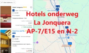 Alle snelweghotels onderweg langs de AP-7/E15 en N-2, in de buurt van La Jonquera in de provincie Girona, Catalonië, in Spanje, op Google Maps kaart