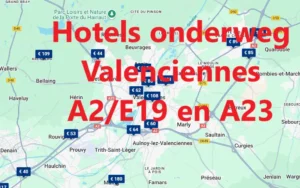 Klik voor alle snelweghotels onderweg langs de A2/E19 en A23 in de buurt van Valenciennes, op Google Maps kaart