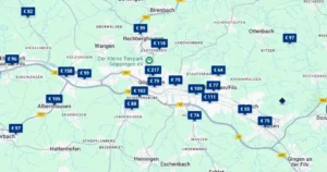 Alle snelweghotels onderweg langs de B10 en B297 in de buurt van Göppingen, op Google Maps kaart: